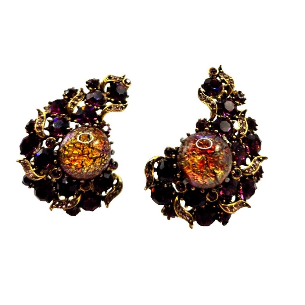VTG Signed HOLLYCRAFT Dragon's Breath Art Glass Earrings – Victorian Revival 2"